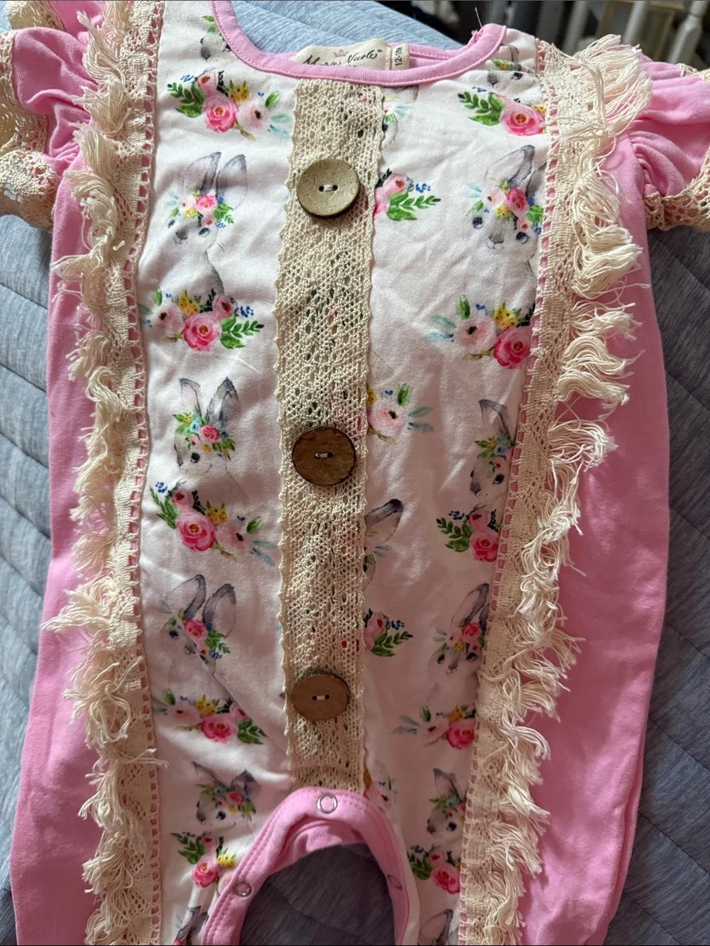 Made Kids Pink Floral Lace Ruffle Footed One-Piece